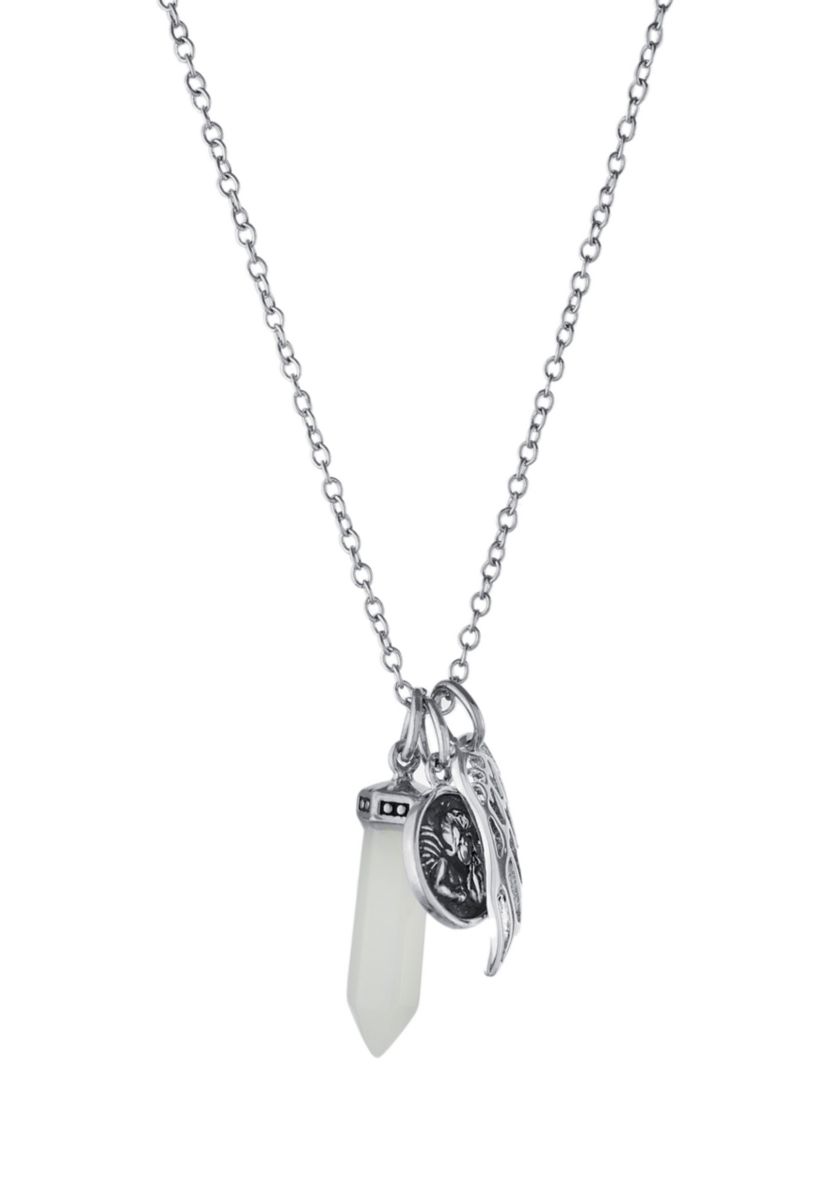 Boxed Fine Silver Plated 18" White Quartz Angel Charm Necklace