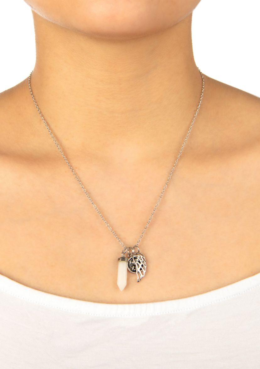 Boxed Fine Silver Plated 18" White Quartz Angel Charm Necklace