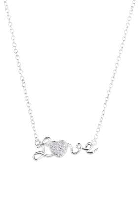 Belk Silverworks Cubic Zirconia Heart Pave Love Pendant Necklace, Silver, 18 in