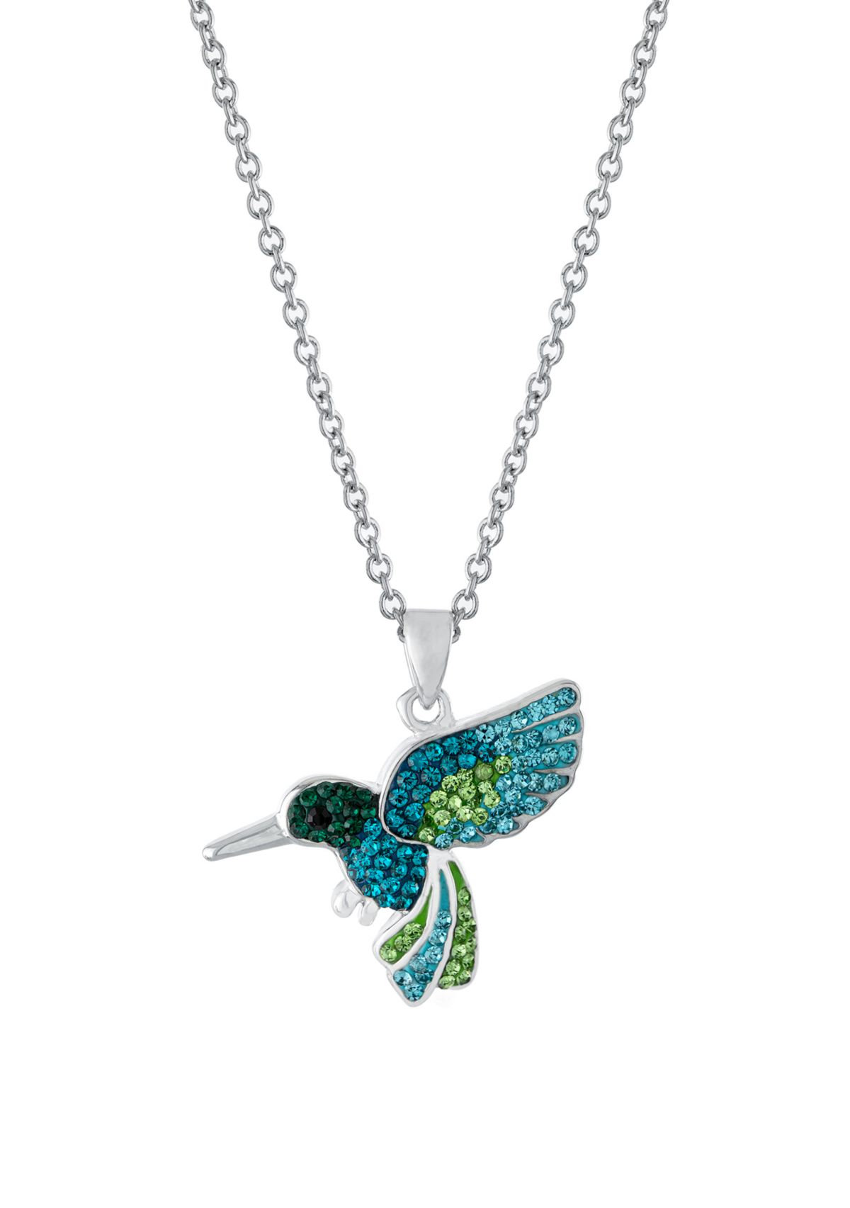 Boxed Fine Silver Plated Crystal Pavé Hummingbird Necklace