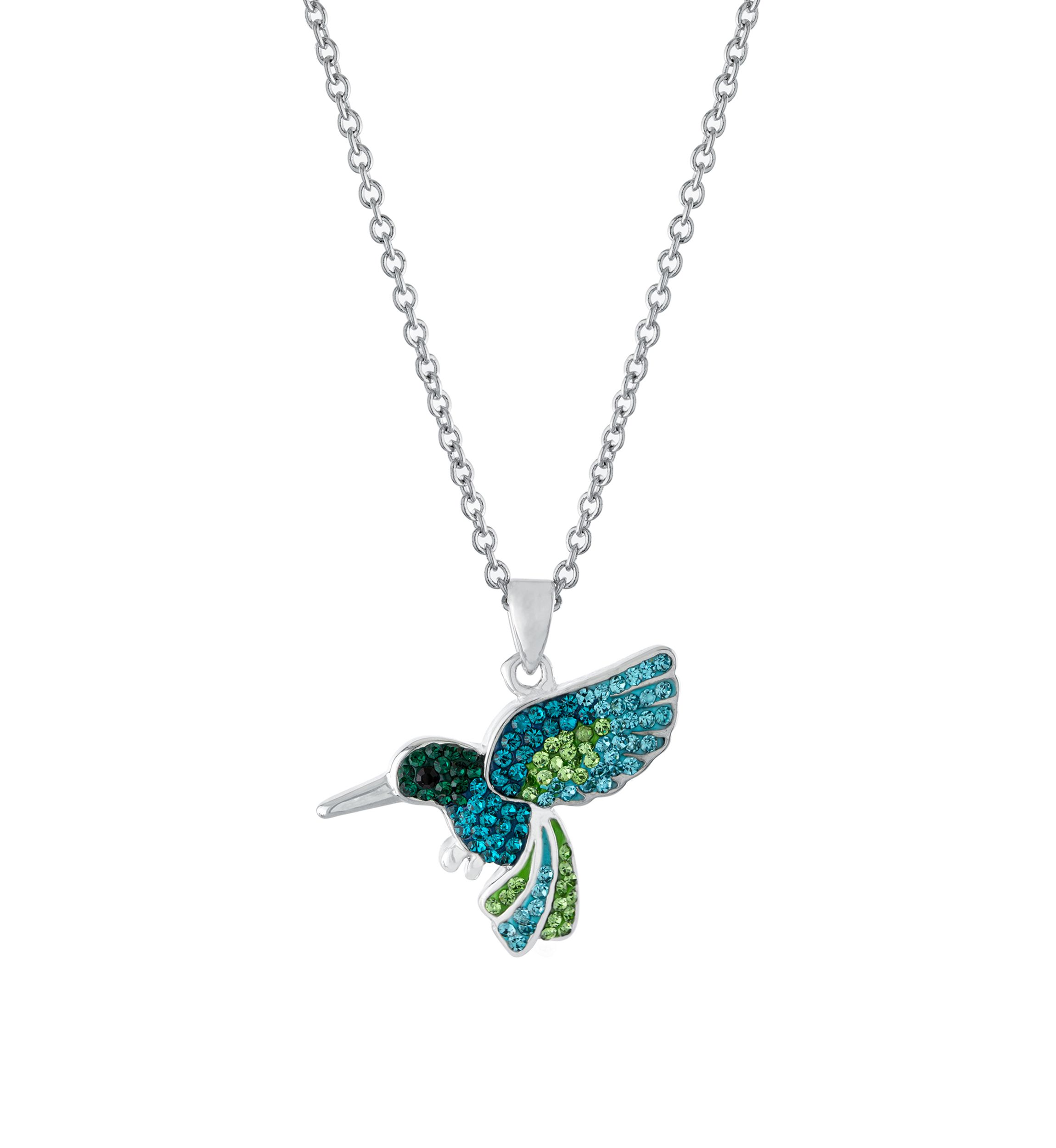 Boxed Fine Silver Plated Crystal Pavé Hummingbird Necklace