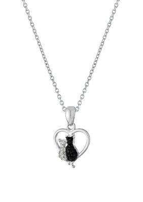 Fine Silver Plated Crystal Pavé Double Cats Heart Necklace