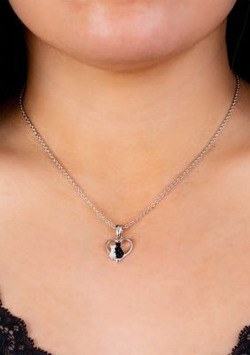 Fine Silver Plated Crystal Pavé Double Cats Heart Necklace