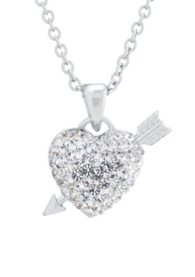 Belk Silverworks Fine Silver Plated Crystal Pave Heart And Arrow Necklace