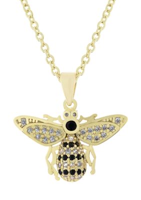Belk Silverworks Boxed Yellow Gold Fine Silver Plated 16 Inch + 2 Inch Extender Cubic Zirconia Bumble Bee Pendant Necklace