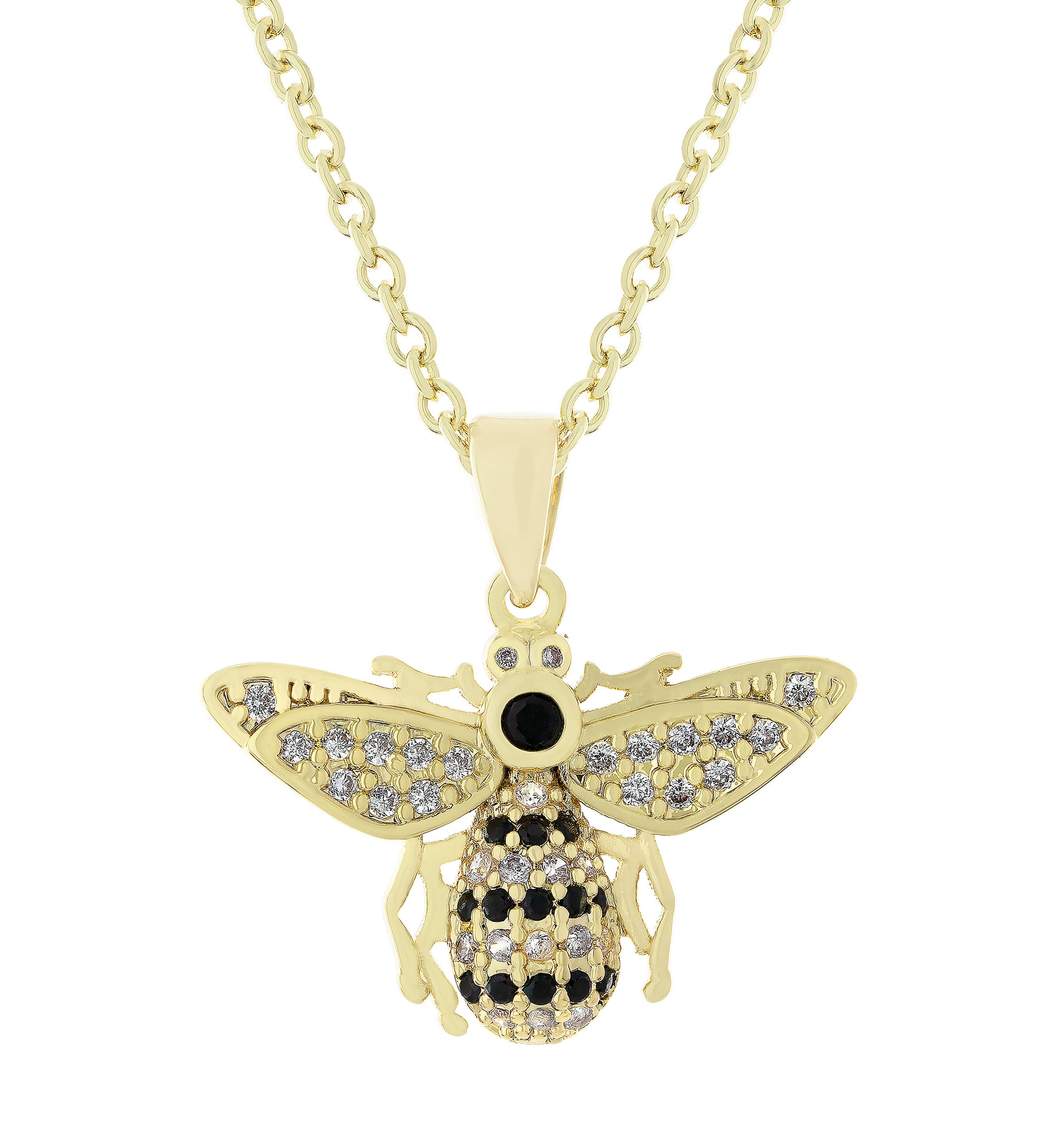 Boxed Yellow Gold Silver Plated 16 inch + 2 Inch Extender Cubic Zirconia Bumble Bee Pendant Necklace