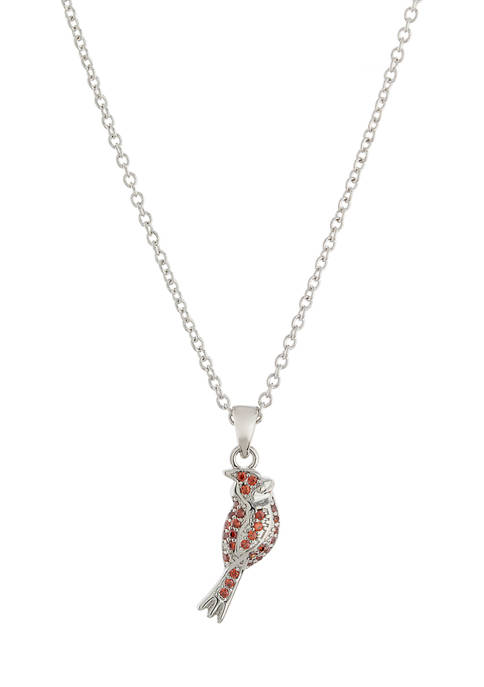 Boxed Fine Silver Plated Cubic Zirconia Cardinal Pendant Necklace