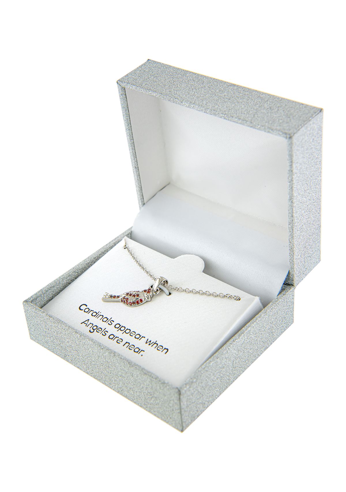 Boxed Fine Silver Plated Cubic Zirconia Cardinal Pendant Necklace