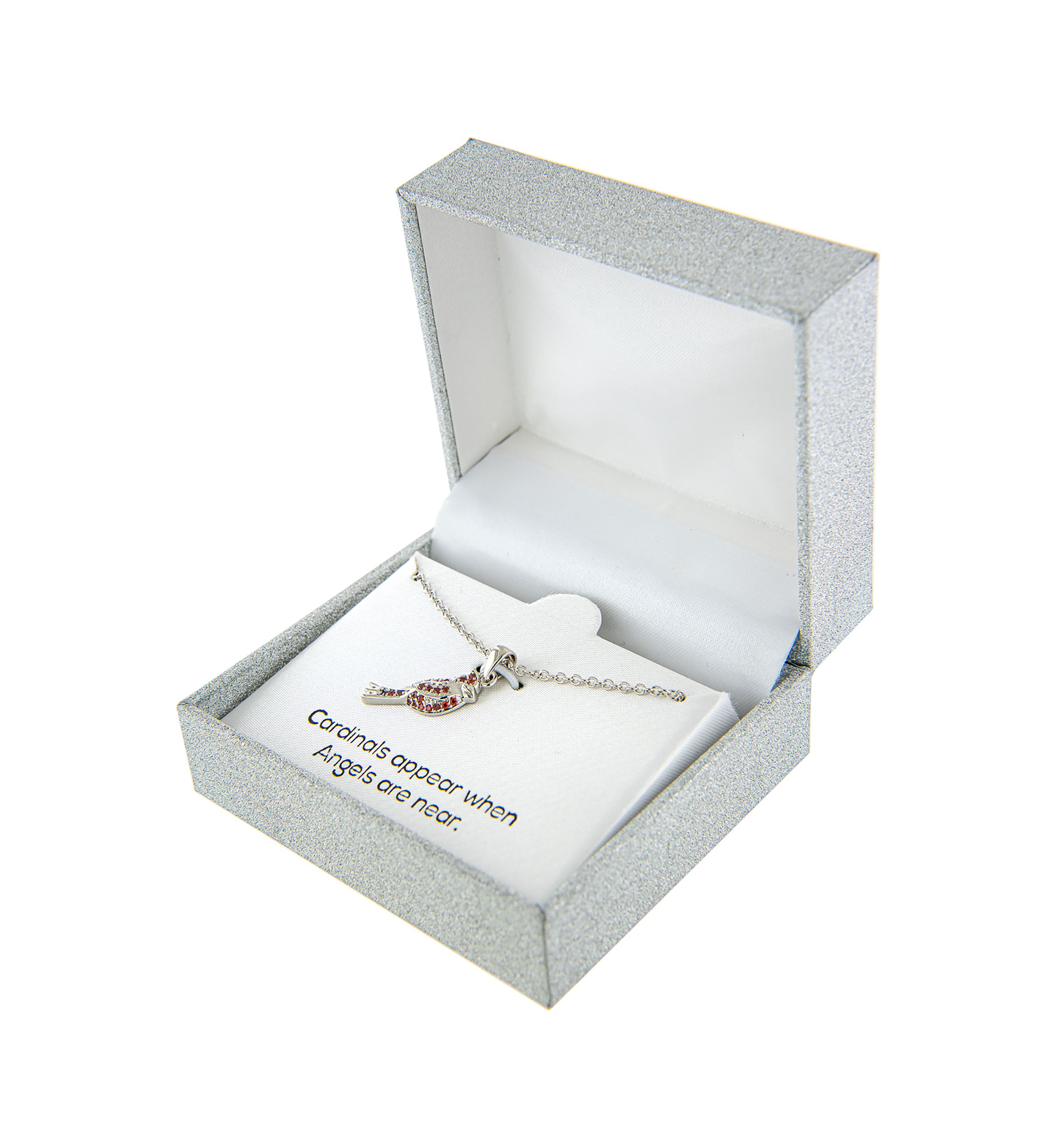 Boxed Fine Silver Plated Cubic Zirconia Cardinal Pendant Necklace