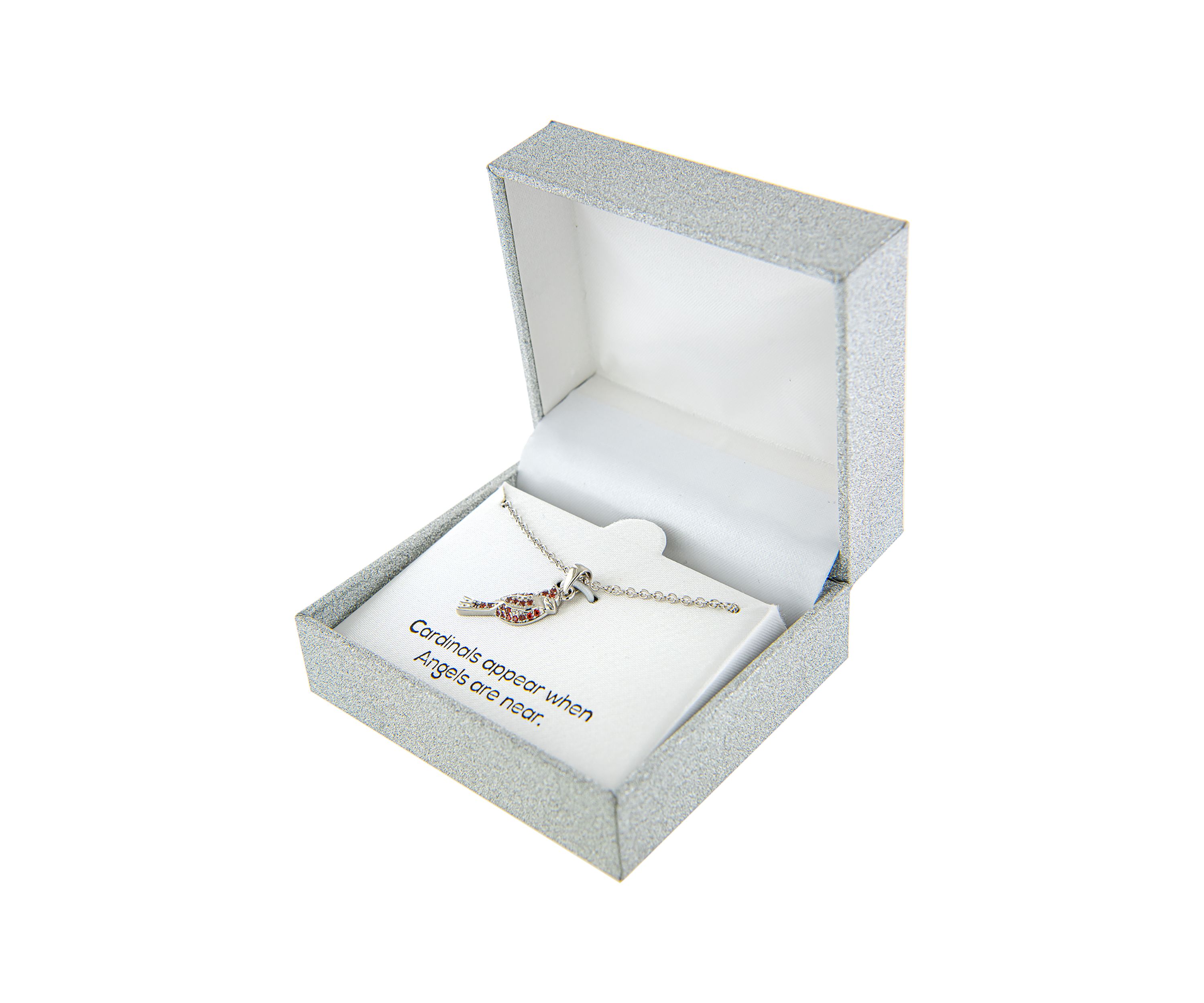 Boxed Fine Silver Plated Cubic Zirconia Cardinal Pendant Necklace