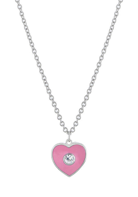 Boxed Fine Silver Plated Pink Enamel Heart Pendant Necklace