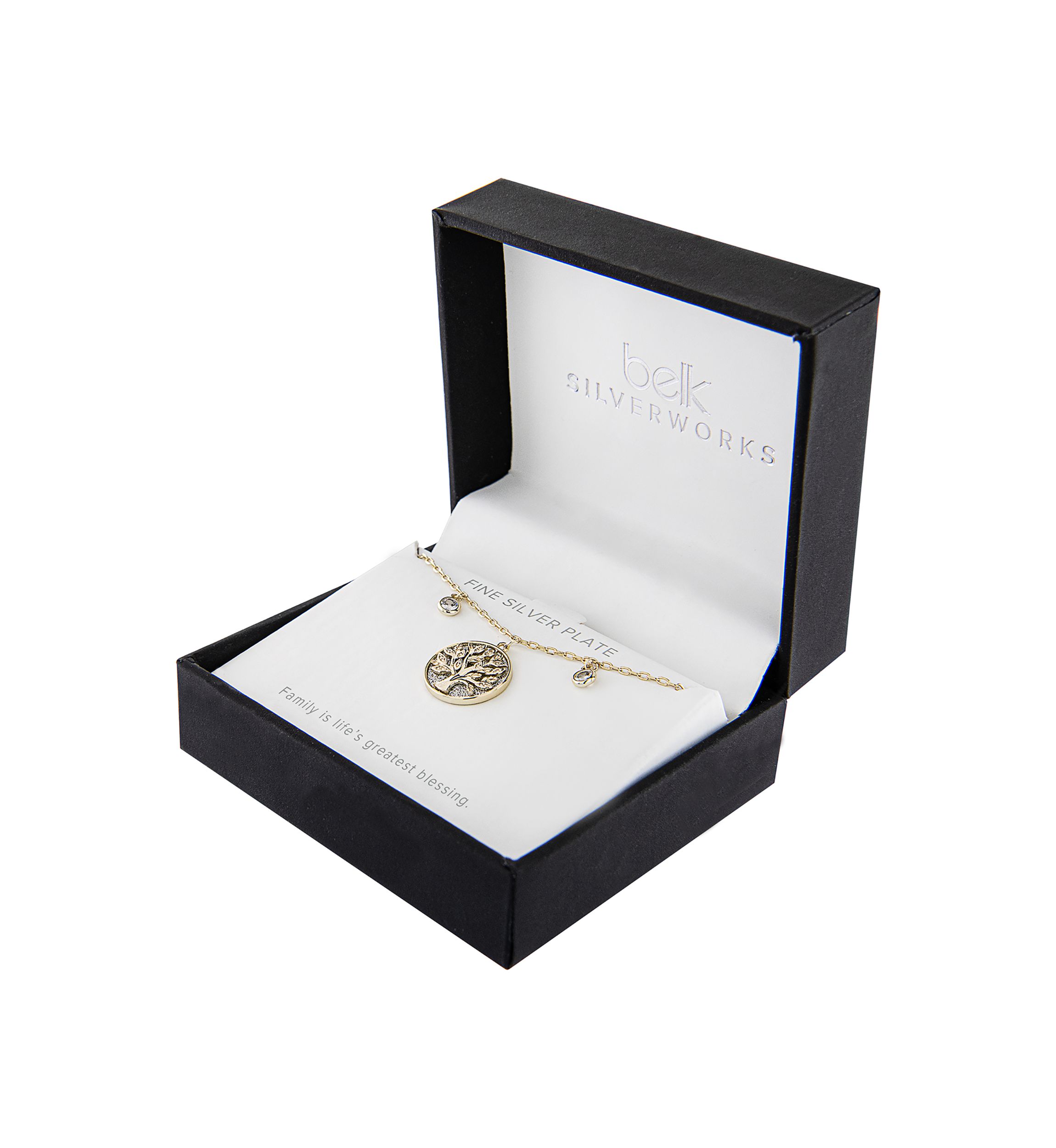 Boxed Gold Plated Cubic Zirconia Tree of Life Pendant Necklace 