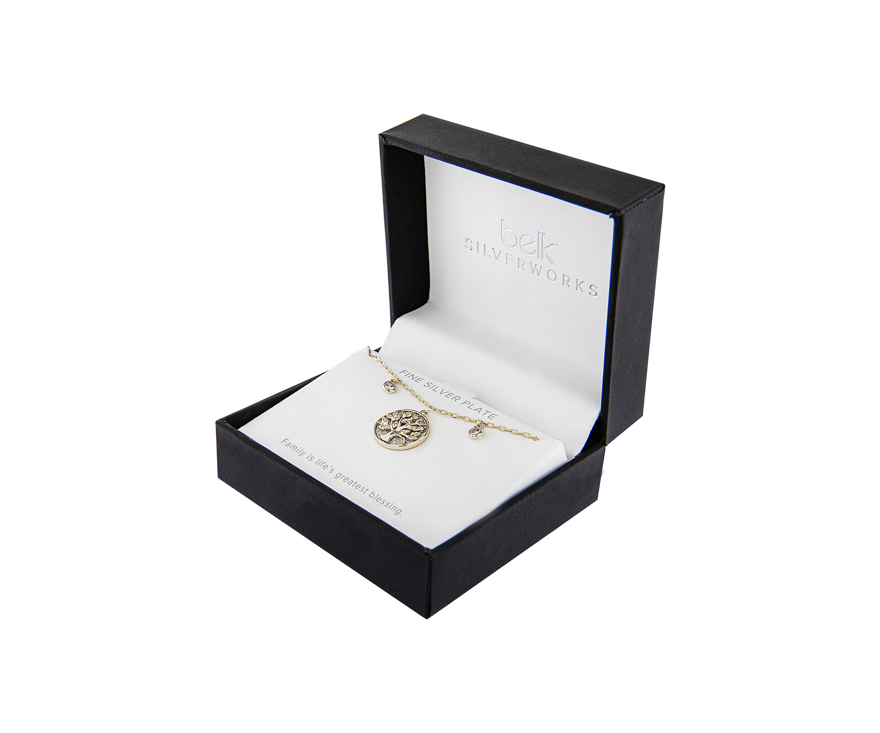 Boxed Gold Plated Cubic Zirconia Tree of Life Pendant Necklace 