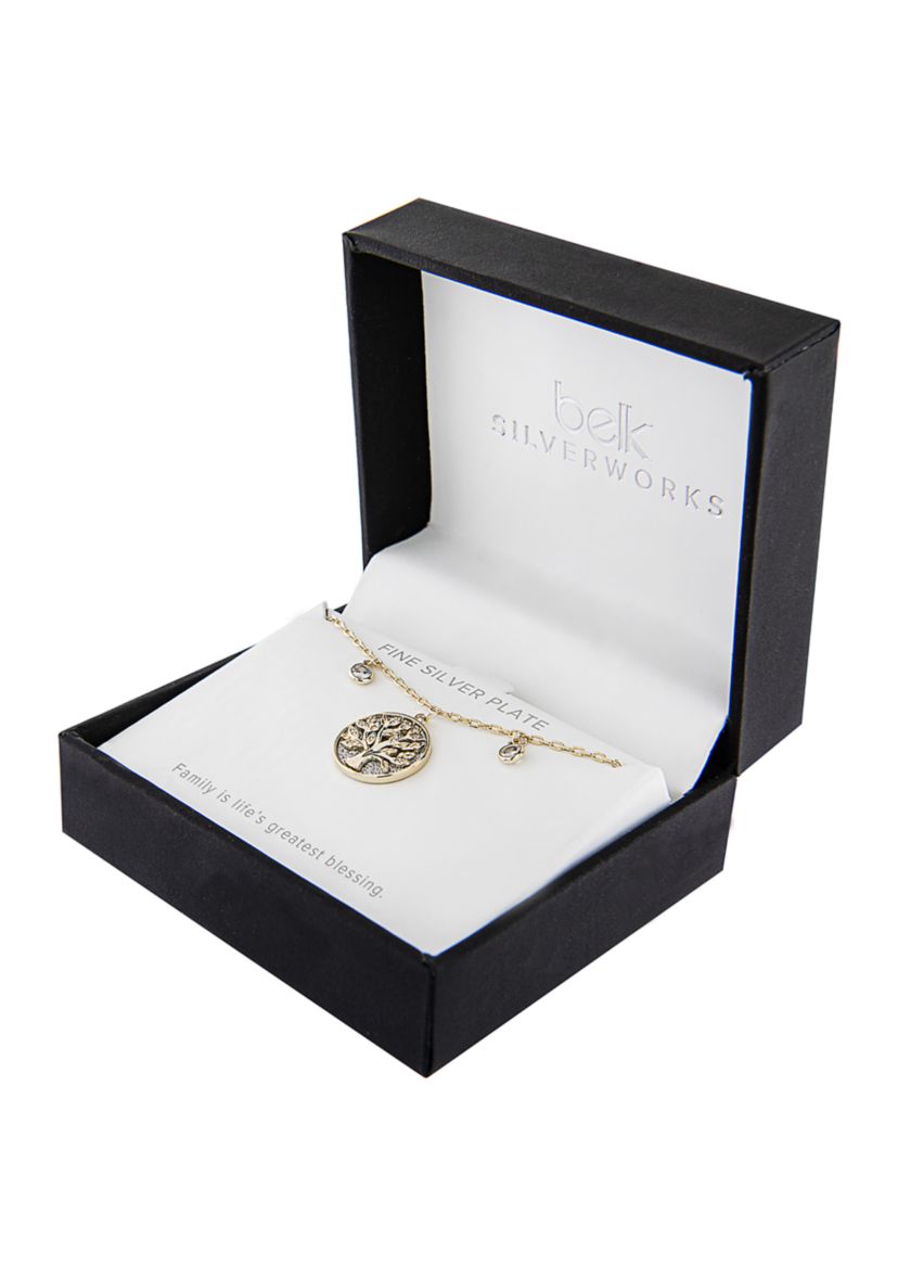 Boxed Gold Plated Cubic Zirconia Tree of Life Pendant Necklace 