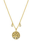 Boxed Yellow Gold Fine Silver Plated Cubic Zirconia Tree Of Life Pendant Necklace