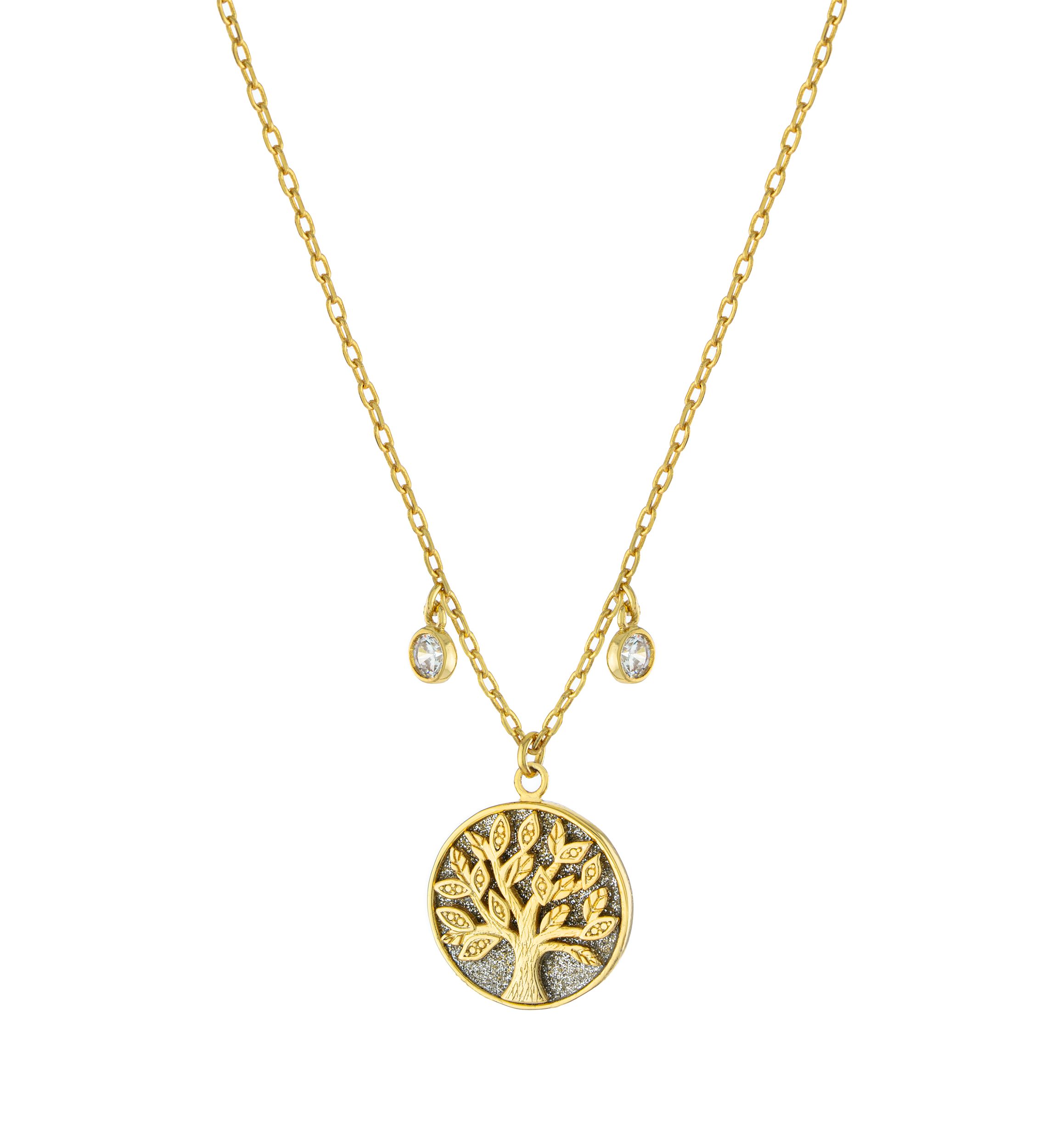 Boxed Gold Plated Cubic Zirconia Tree of Life Pendant Necklace 