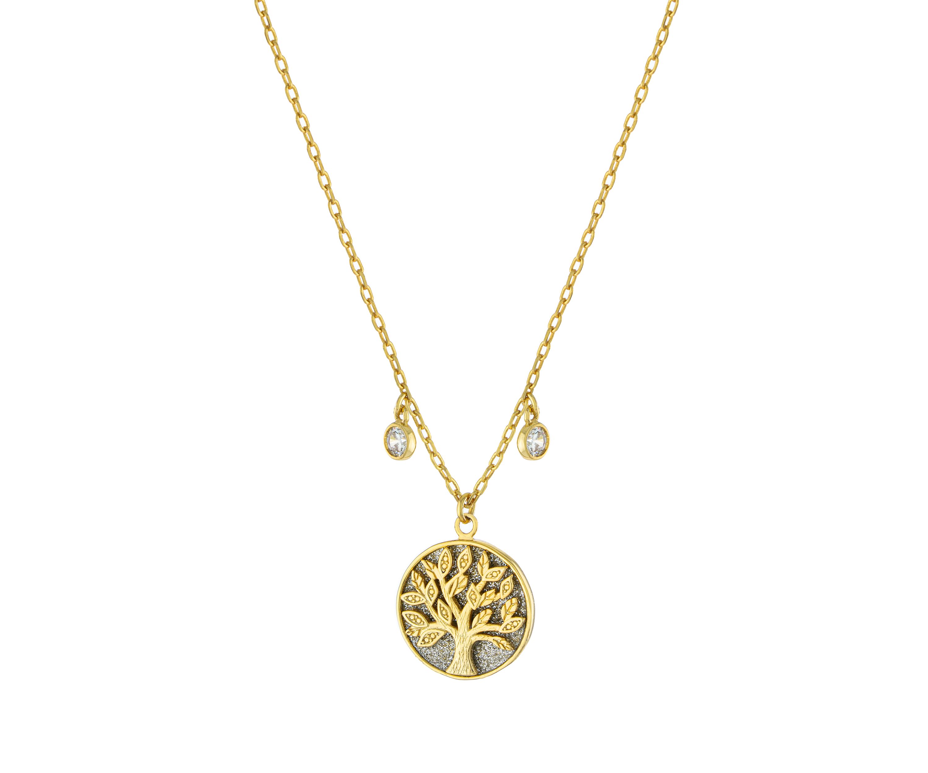 Boxed Gold Plated Cubic Zirconia Tree of Life Pendant Necklace 