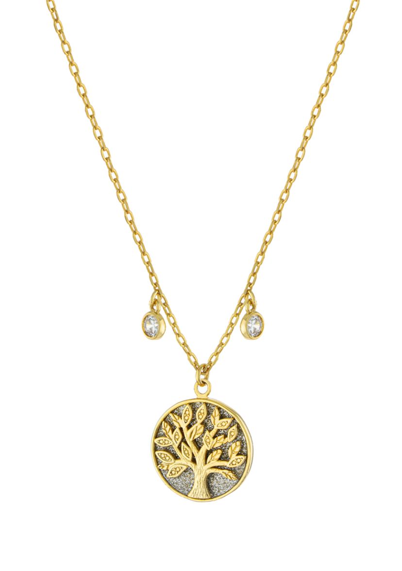 Boxed Gold Plated Cubic Zirconia Tree of Life Pendant Necklace 