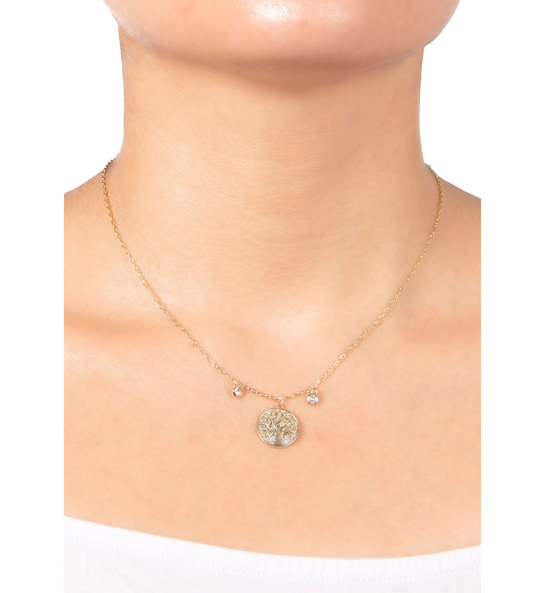 Boxed Gold Plated Cubic Zirconia Tree of Life Pendant Necklace 