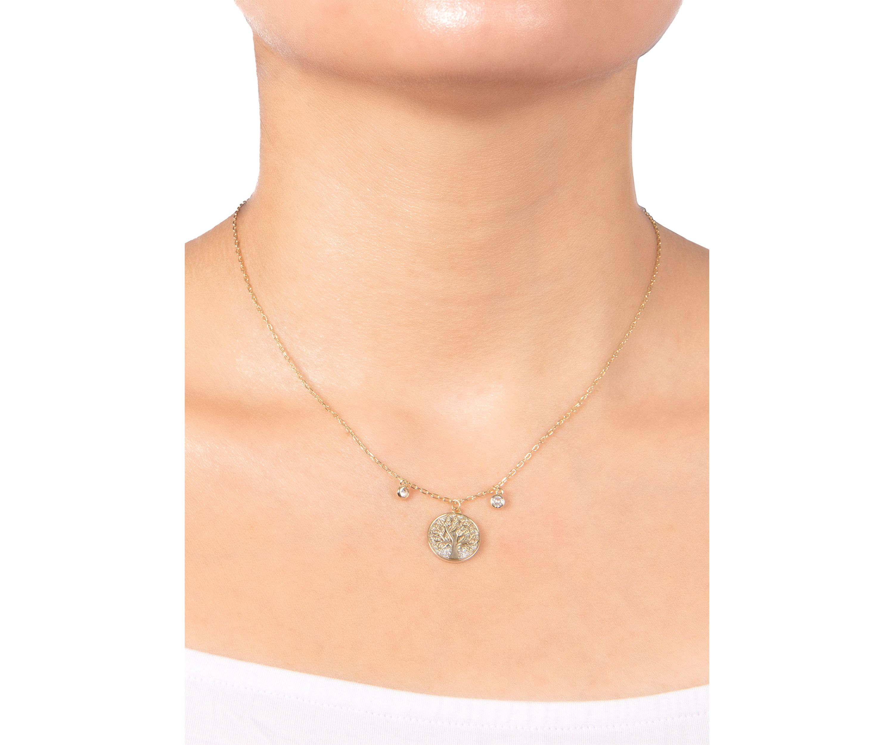 Boxed Gold Plated Cubic Zirconia Tree of Life Pendant Necklace 