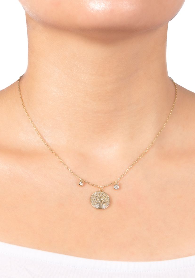 Boxed Gold Plated Cubic Zirconia Tree of Life Pendant Necklace 