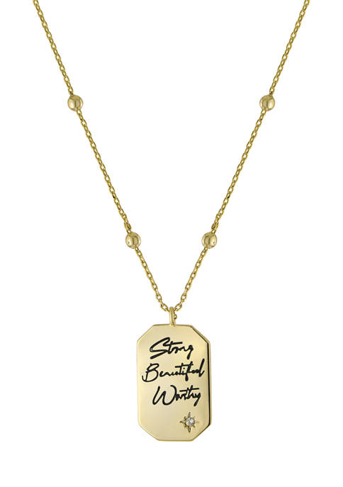 Boxed Gold-Plated Strong Beautiful Worthy Dog Tag Pendant Necklace