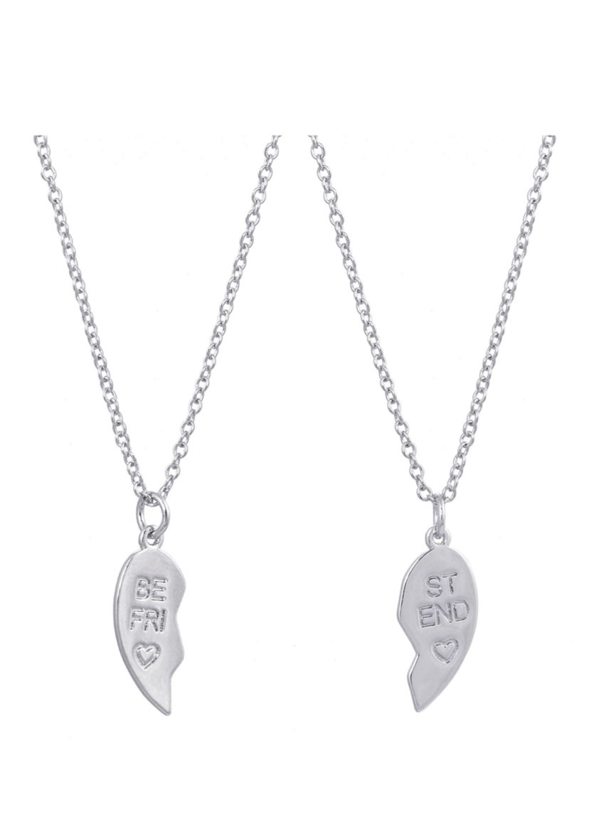 Boxed Fine Silver Plated 16 + 2" Best Friend Friendship Charm 2 Piece Necklace Set