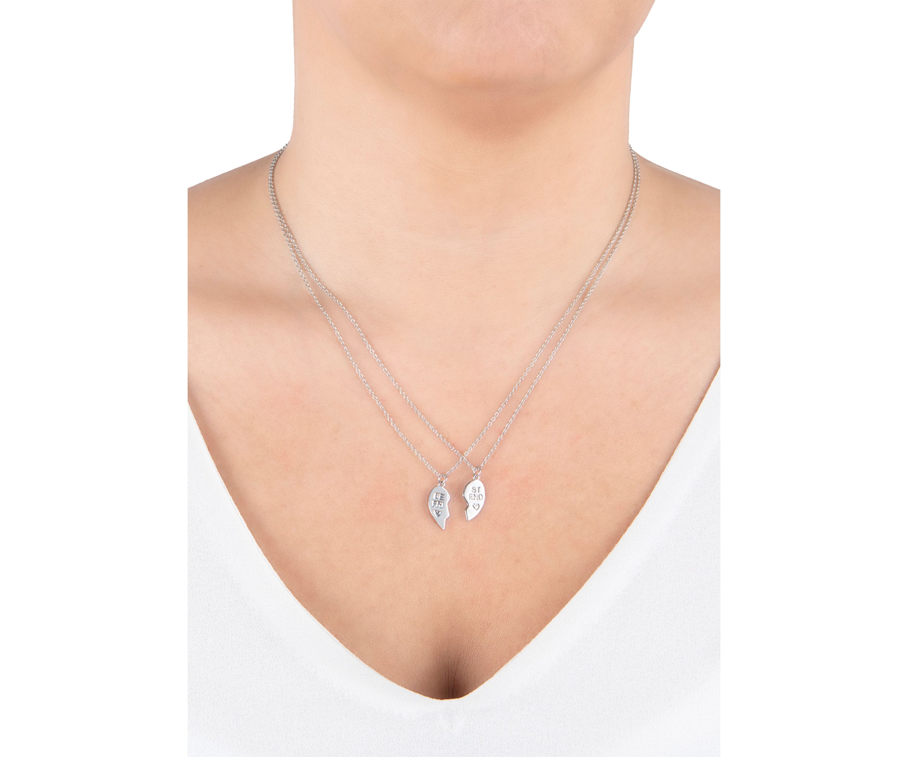Boxed Fine Silver Plated 16 + 2" Best Friend Friendship Charm 2 Piece Necklace Set