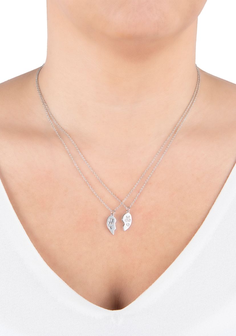Boxed Fine Silver Plated 16 + 2" Best Friend Friendship Charm 2 Piece Necklace Set