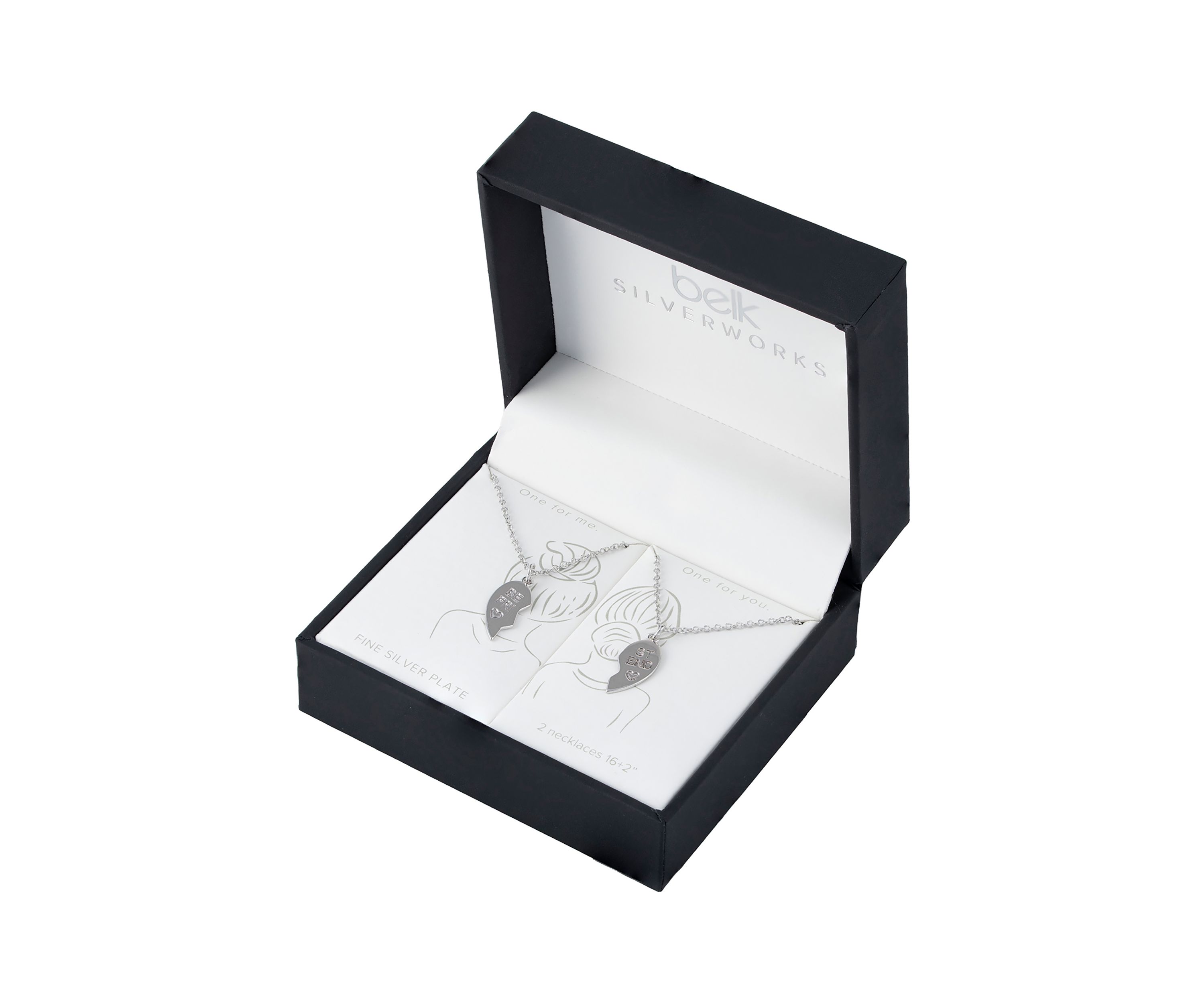Boxed Fine Silver Plated 16 + 2" Best Friend Friendship Charm 2 Piece Necklace Set