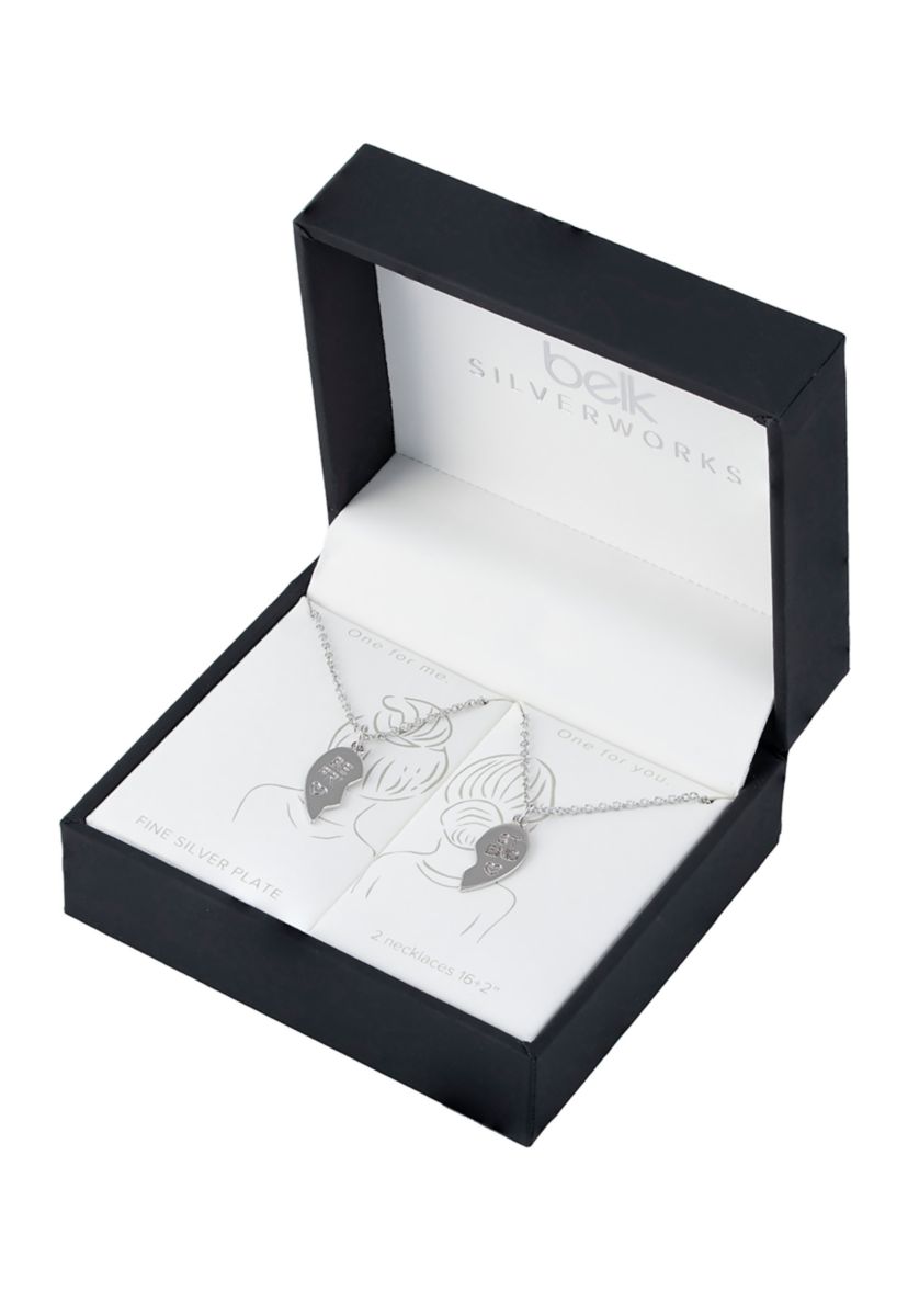 Boxed Fine Silver Plated 16 + 2" Best Friend Friendship Charm 2 Piece Necklace Set