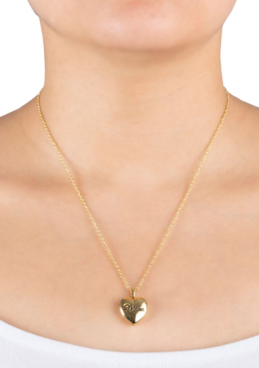 Boxed Gold Over Fine Silver Plated Mama Heart Locket Necklace