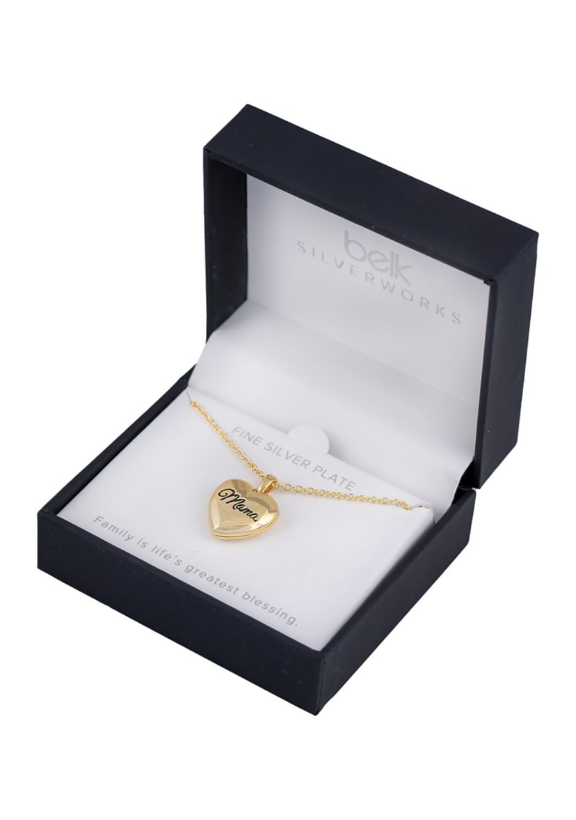 Boxed Gold Over Fine Silver Plated Mama Heart Locket Necklace