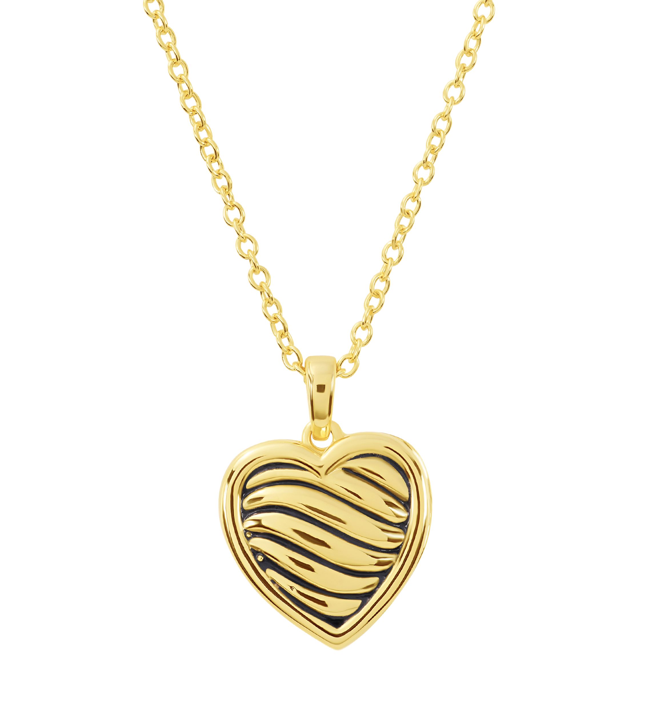 Gold Plated Wavy Groove Heart Locket Necklace