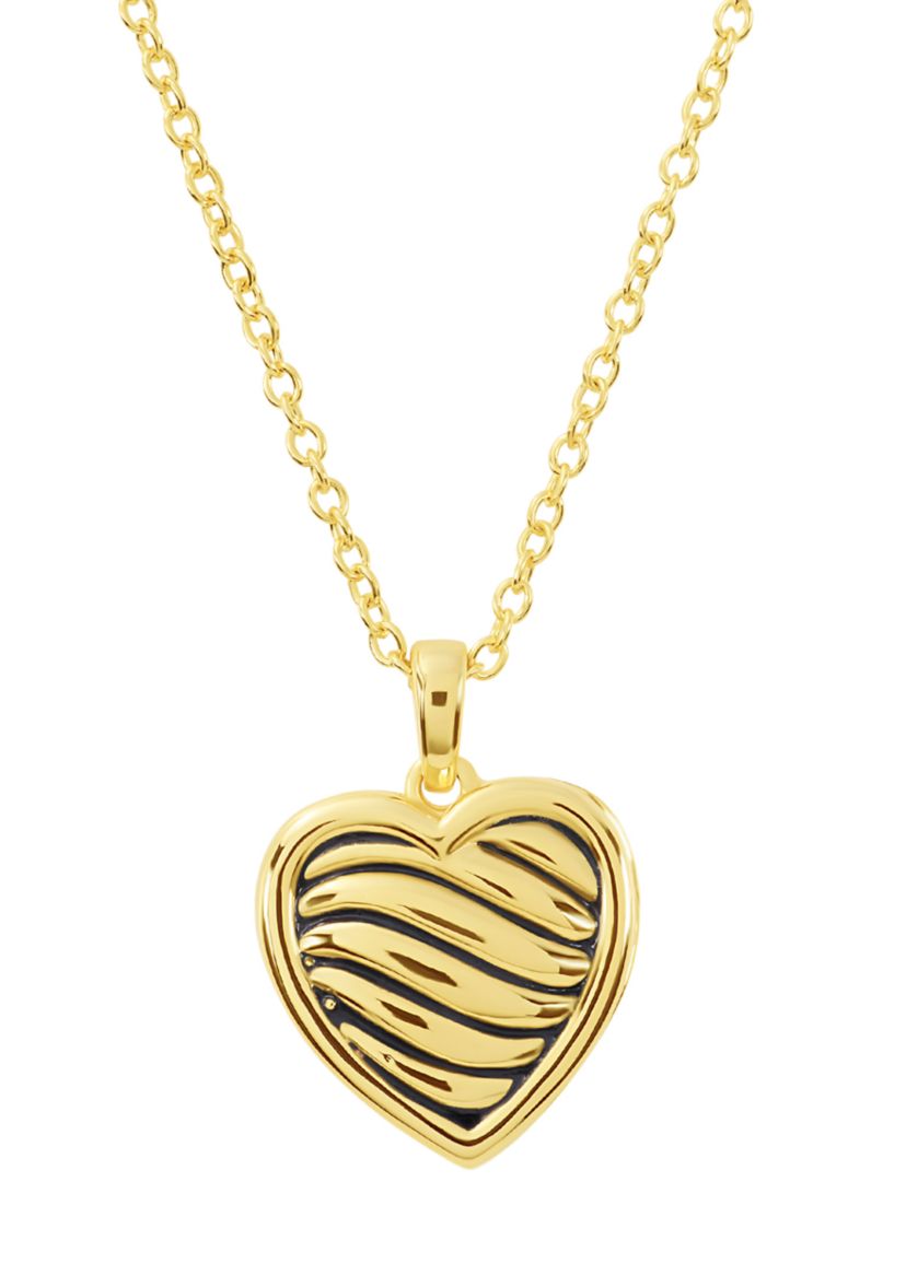 Gold Plated Wavy Groove Heart Locket Necklace