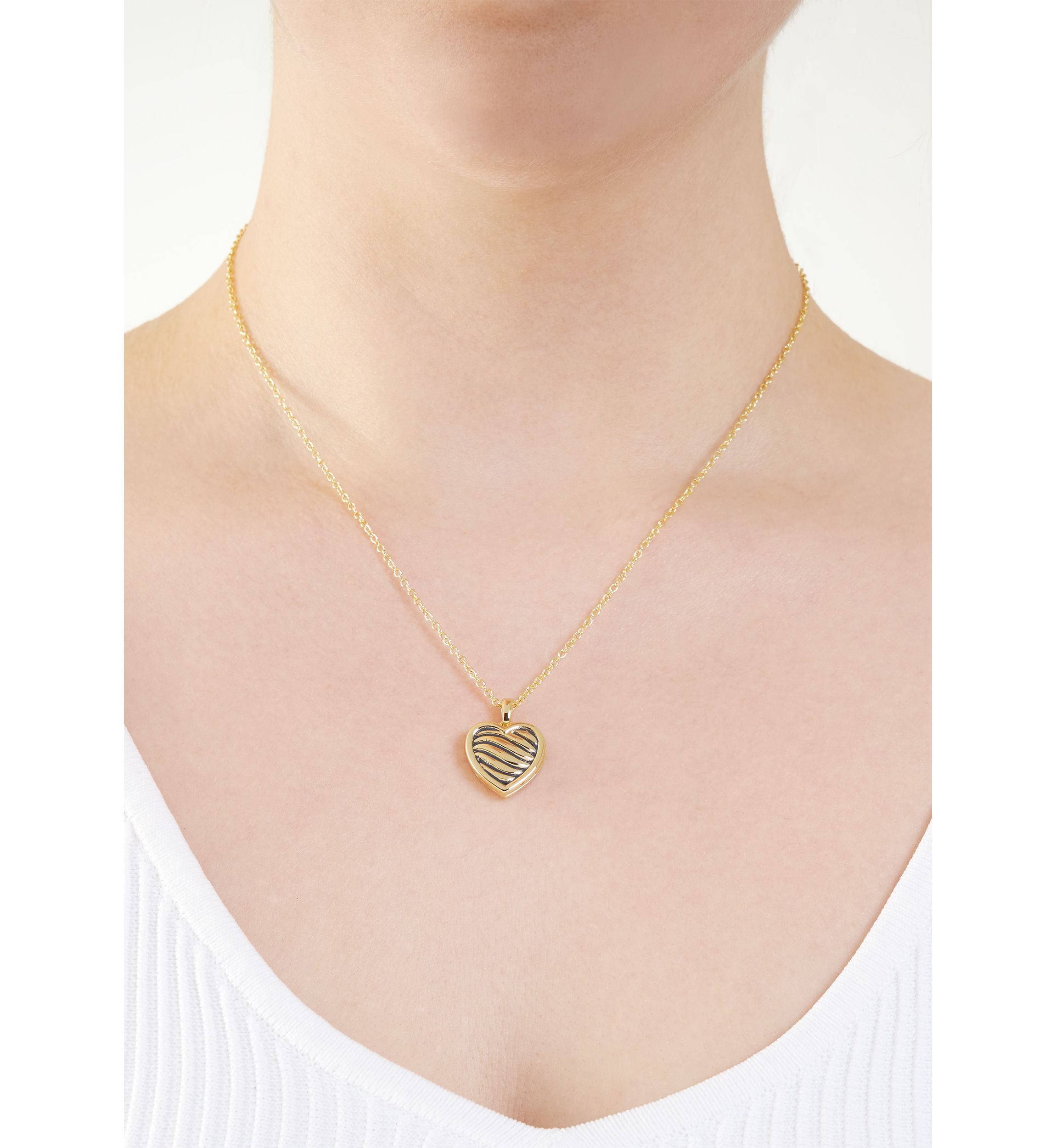 Gold Plated Wavy Groove Heart Locket Necklace