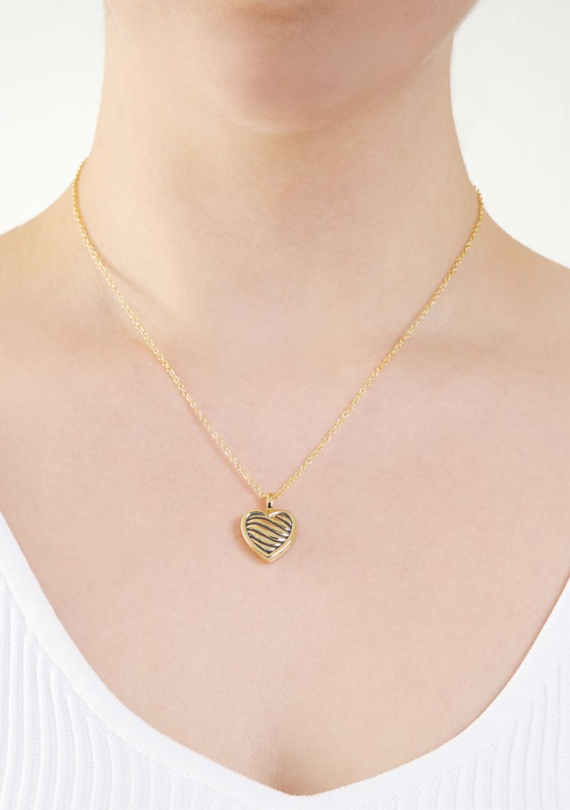 Gold Plated Wavy Groove Heart Locket Necklace