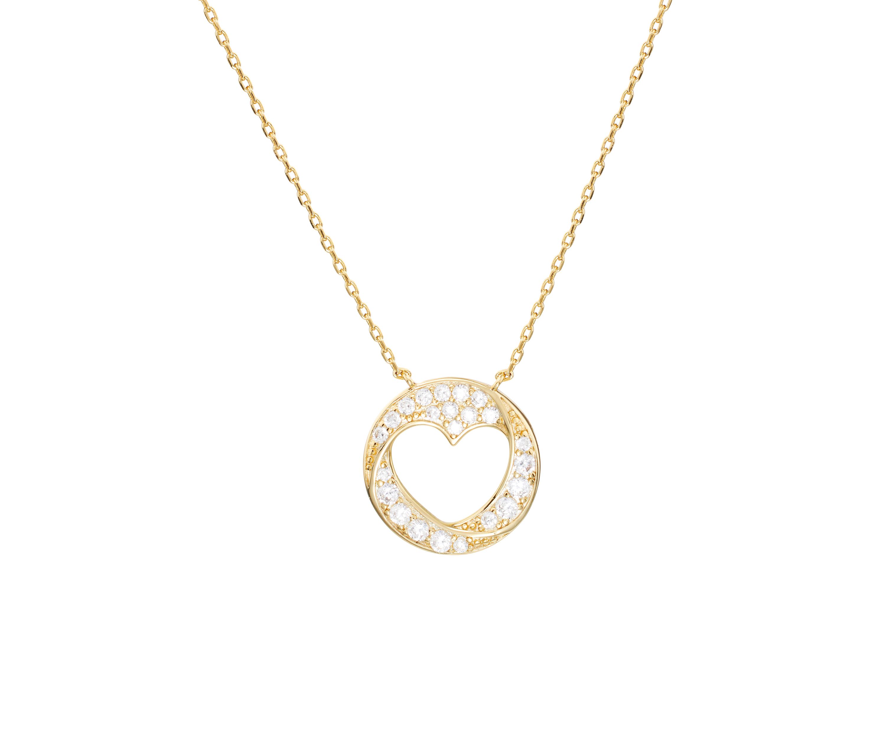 Boxed Gold Over Silver Plated Cubic Zirconia Pave Circle Cut-Out Heart Pendant Necklace