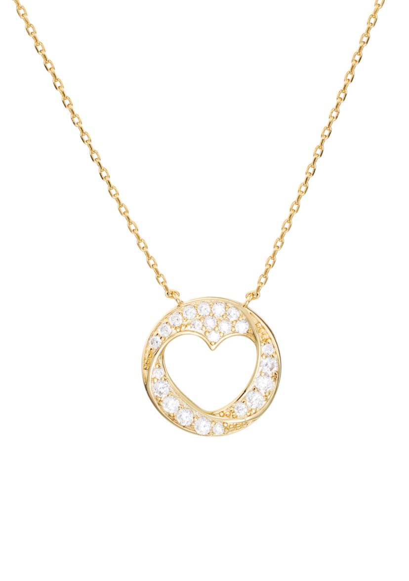 Boxed Gold Over Silver Plated Cubic Zirconia Pave Circle Cut-Out Heart Pendant Necklace