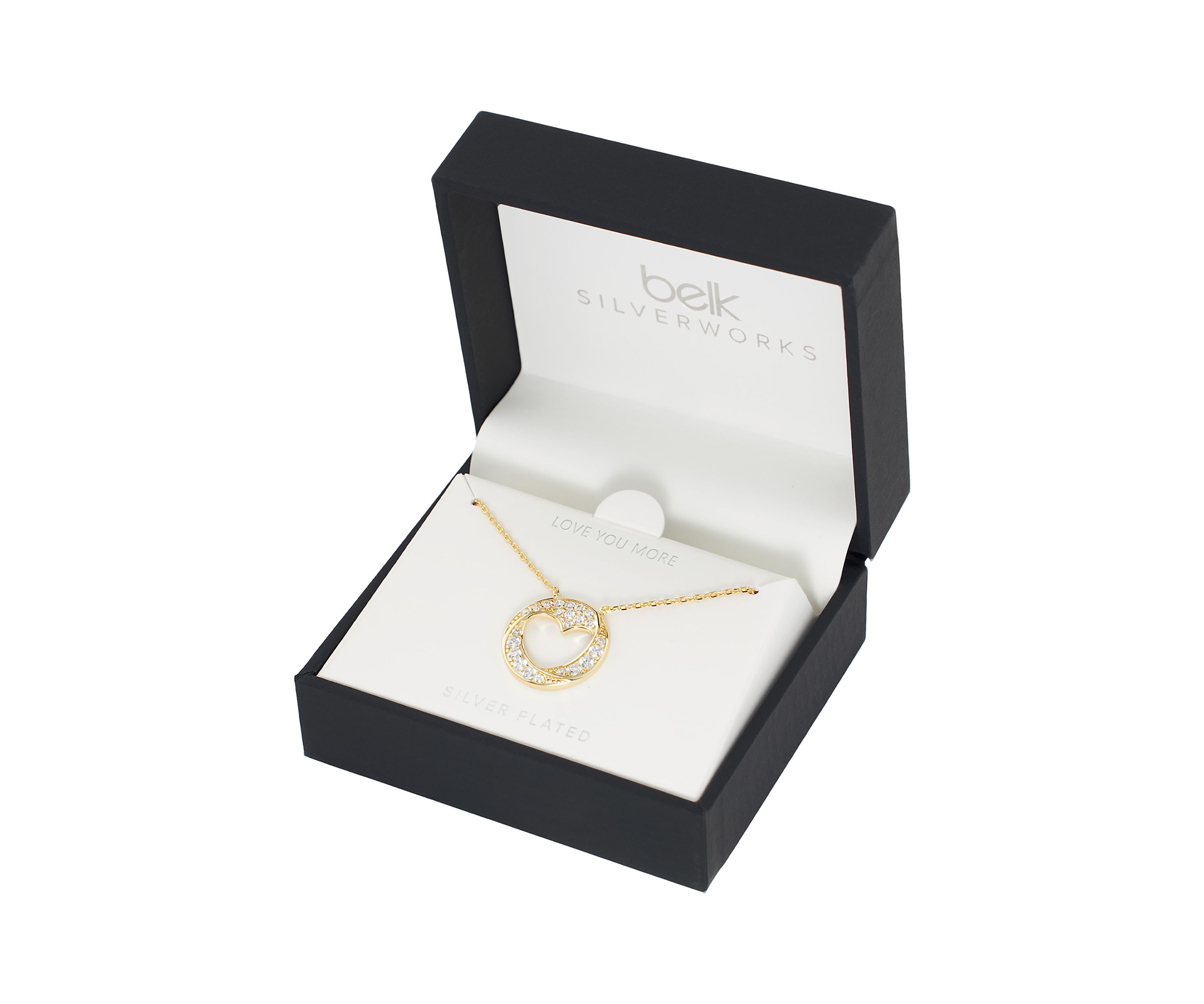 Boxed Gold Over Silver Plated Cubic Zirconia Pave Circle Cut-Out Heart Pendant Necklace