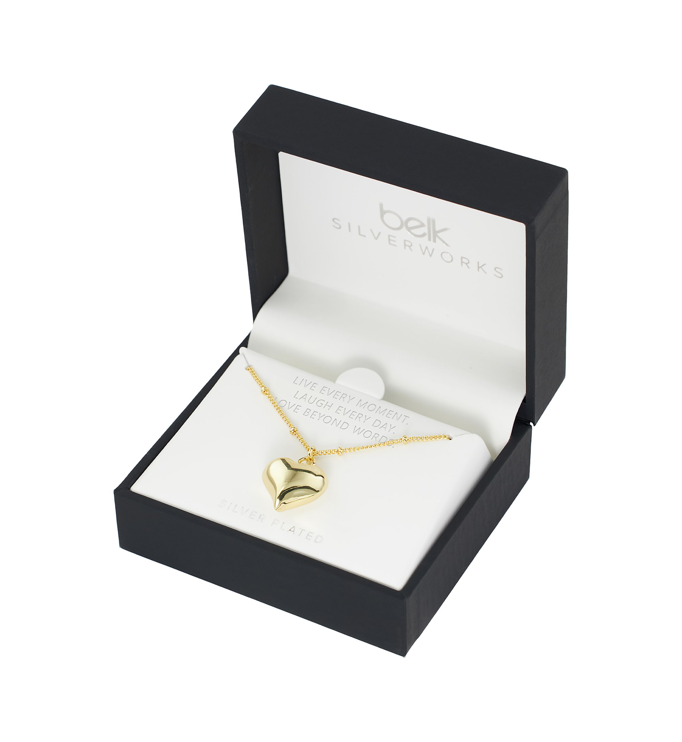 Boxed Gold Over Silver Plated Puffy Heart Beaded Chain Necklace