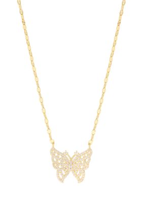 Belk Silverworks Plated Cubic Zirconia Butterfly Mirror Chain Necklace, 16 in