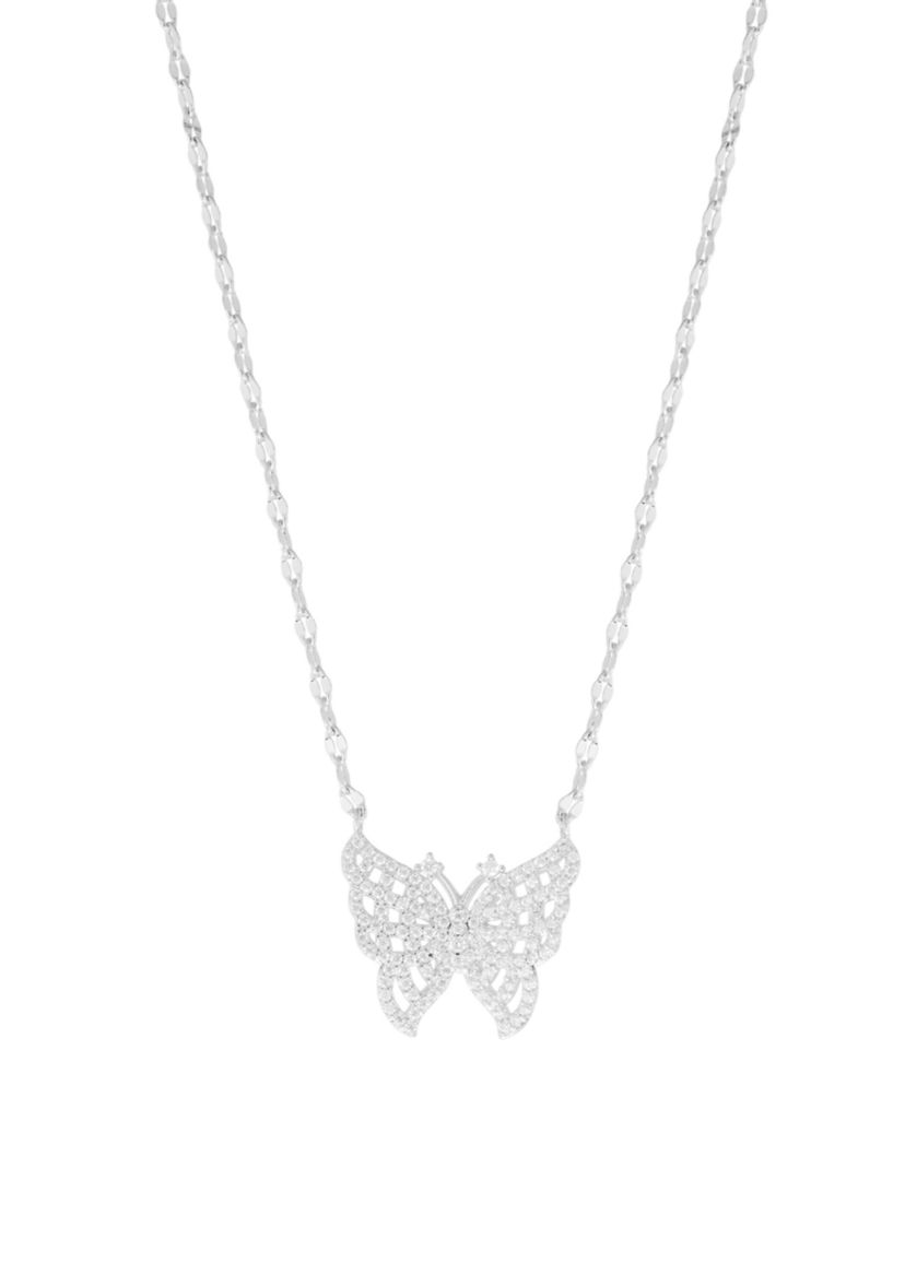 Plated Cubic Zirconia Butterfly Mirror Chain Necklace