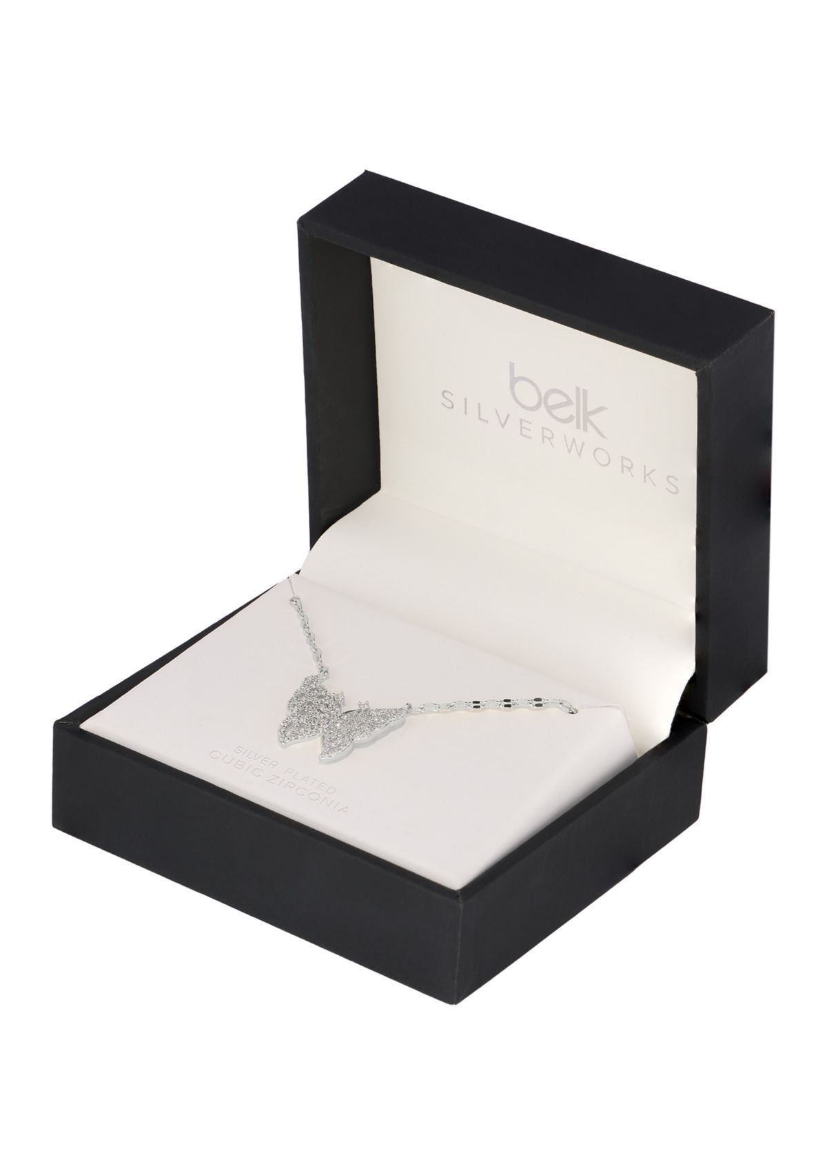 Plated Cubic Zirconia Butterfly Mirror Chain Necklace