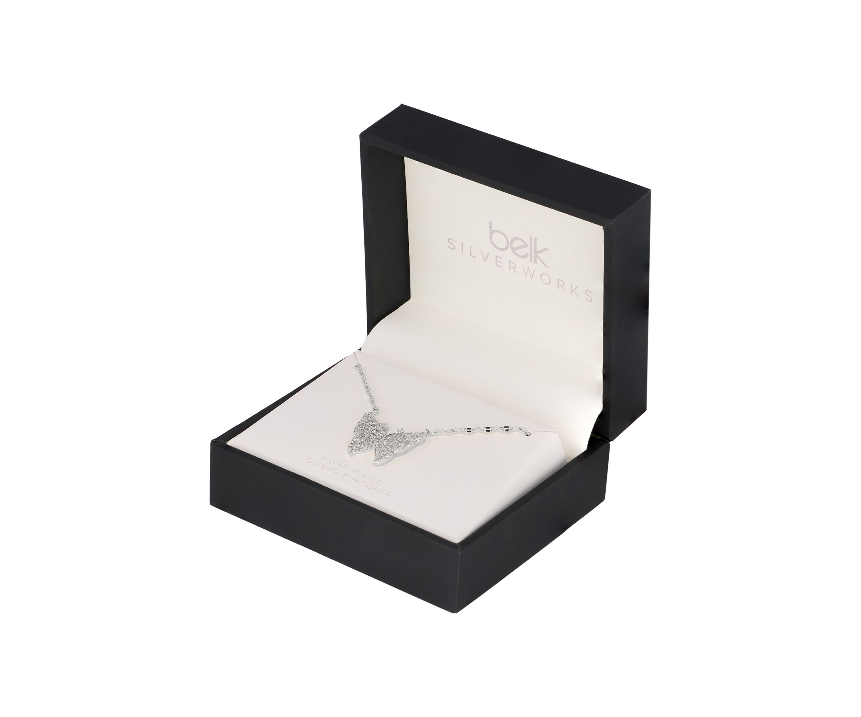 Plated Cubic Zirconia Butterfly Mirror Chain Necklace