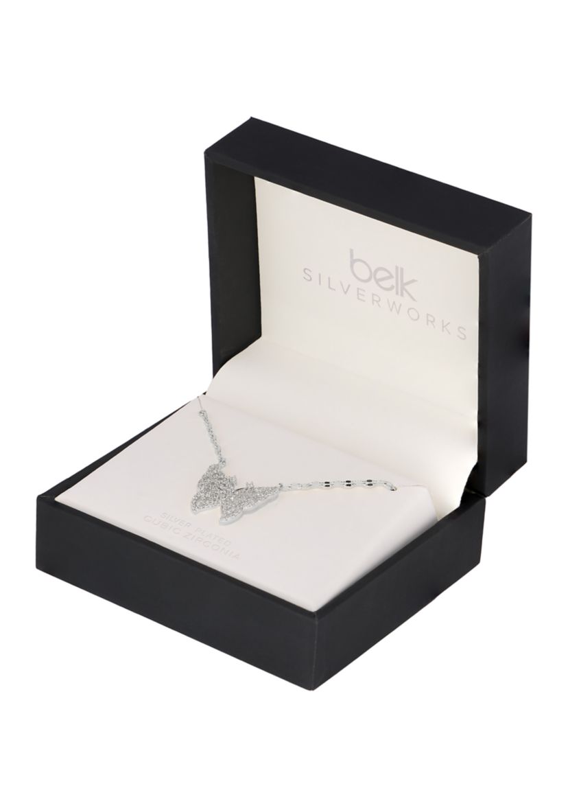 Plated Cubic Zirconia Butterfly Mirror Chain Necklace