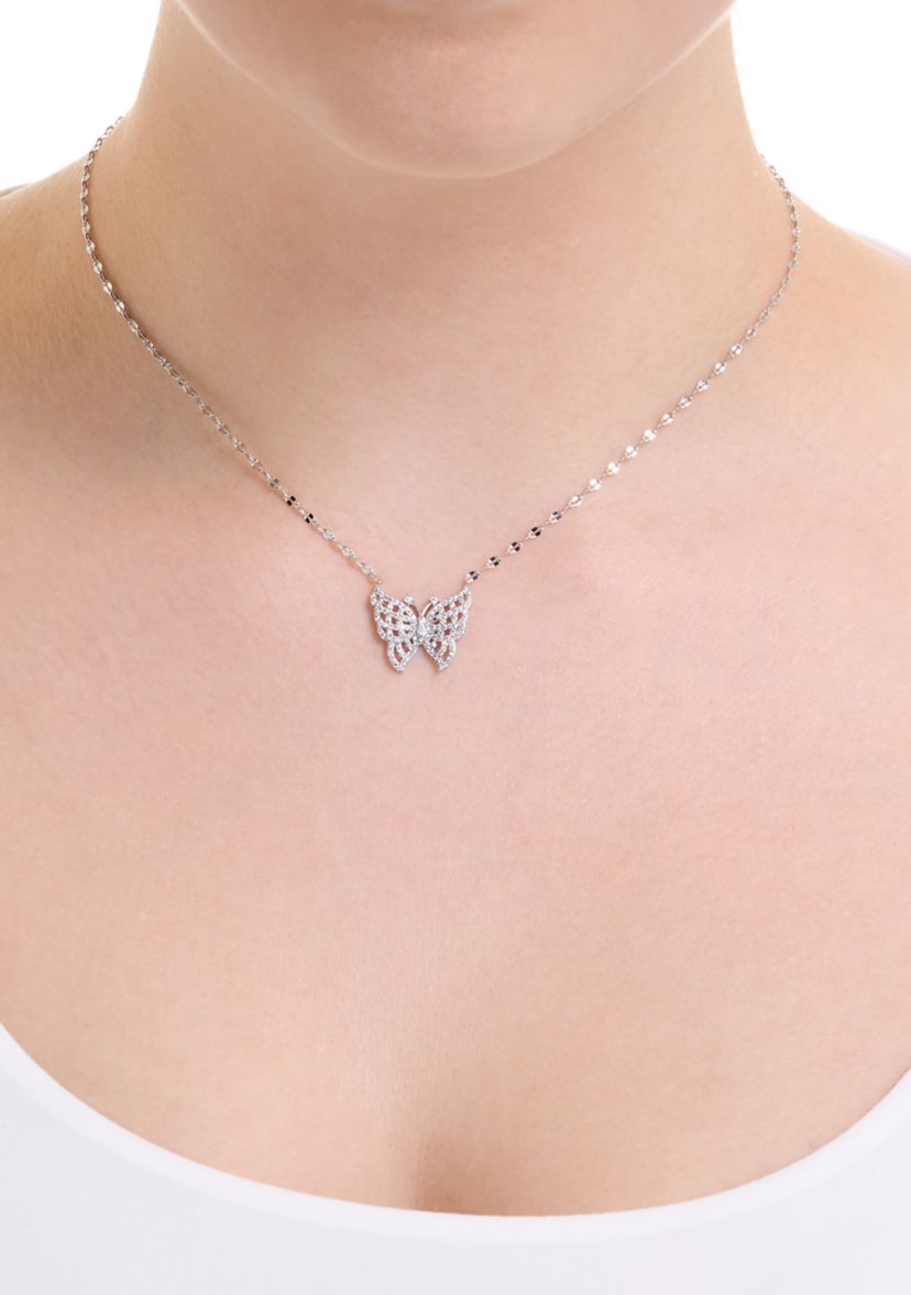 Plated Cubic Zirconia Butterfly Mirror Chain Necklace