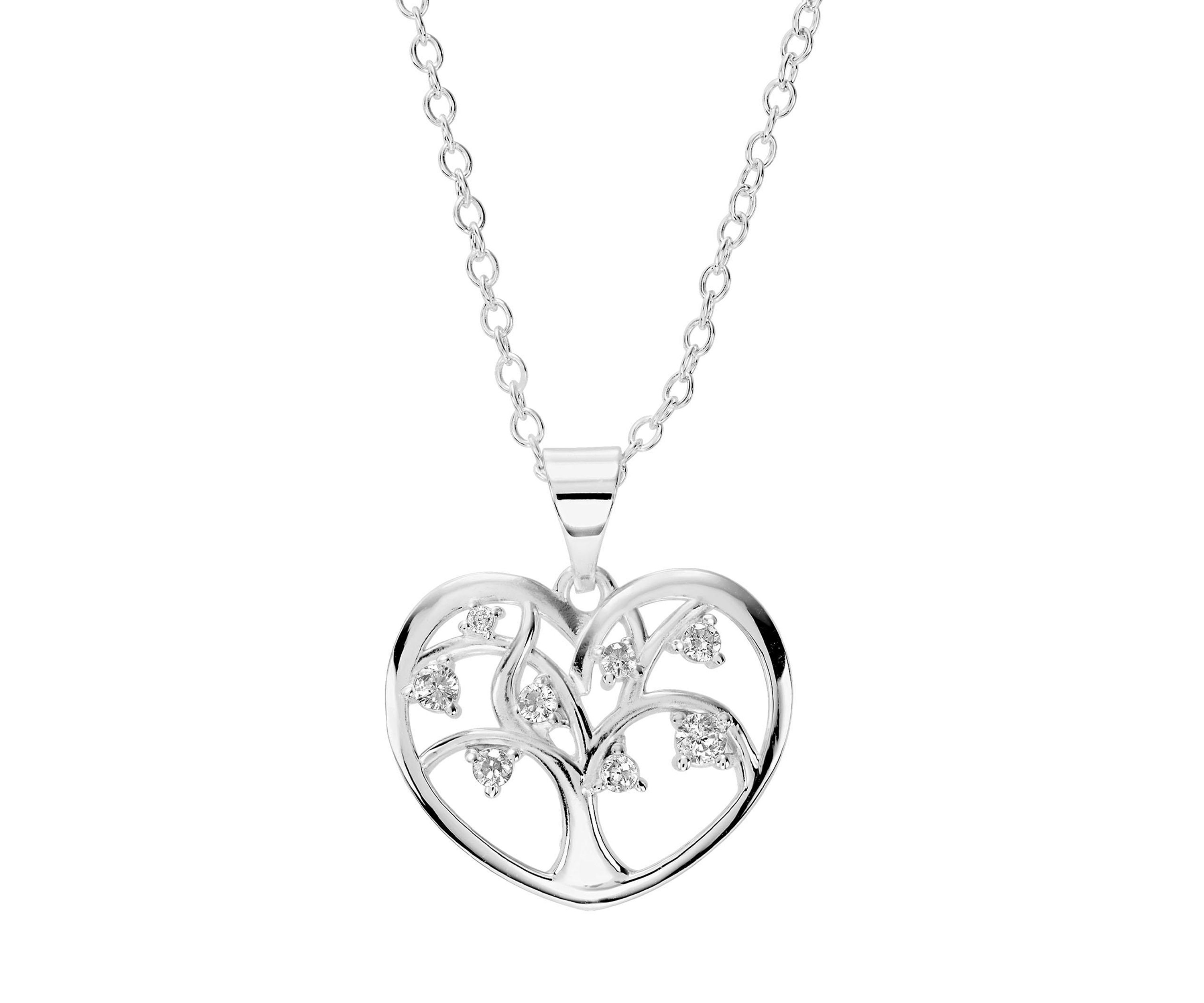 Plated Cubic Zirconia Tree of Life Heart Necklace