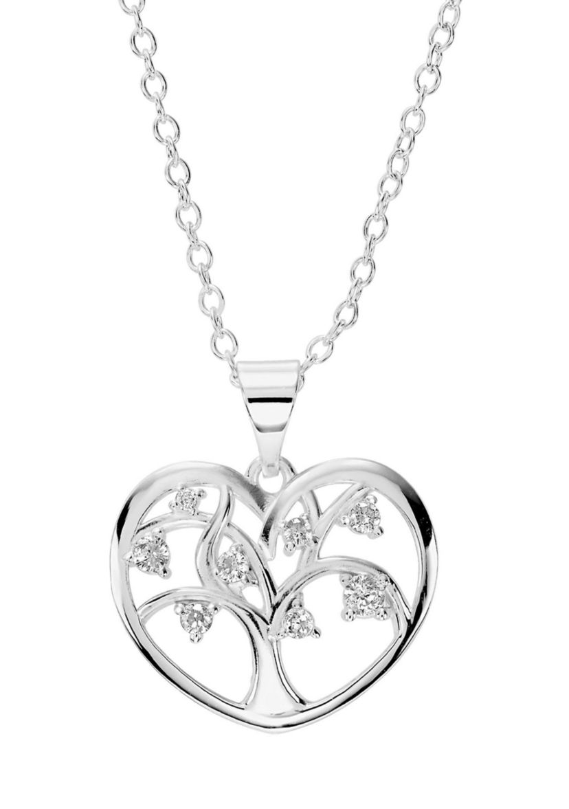 Plated Cubic Zirconia Tree of Life Heart Necklace