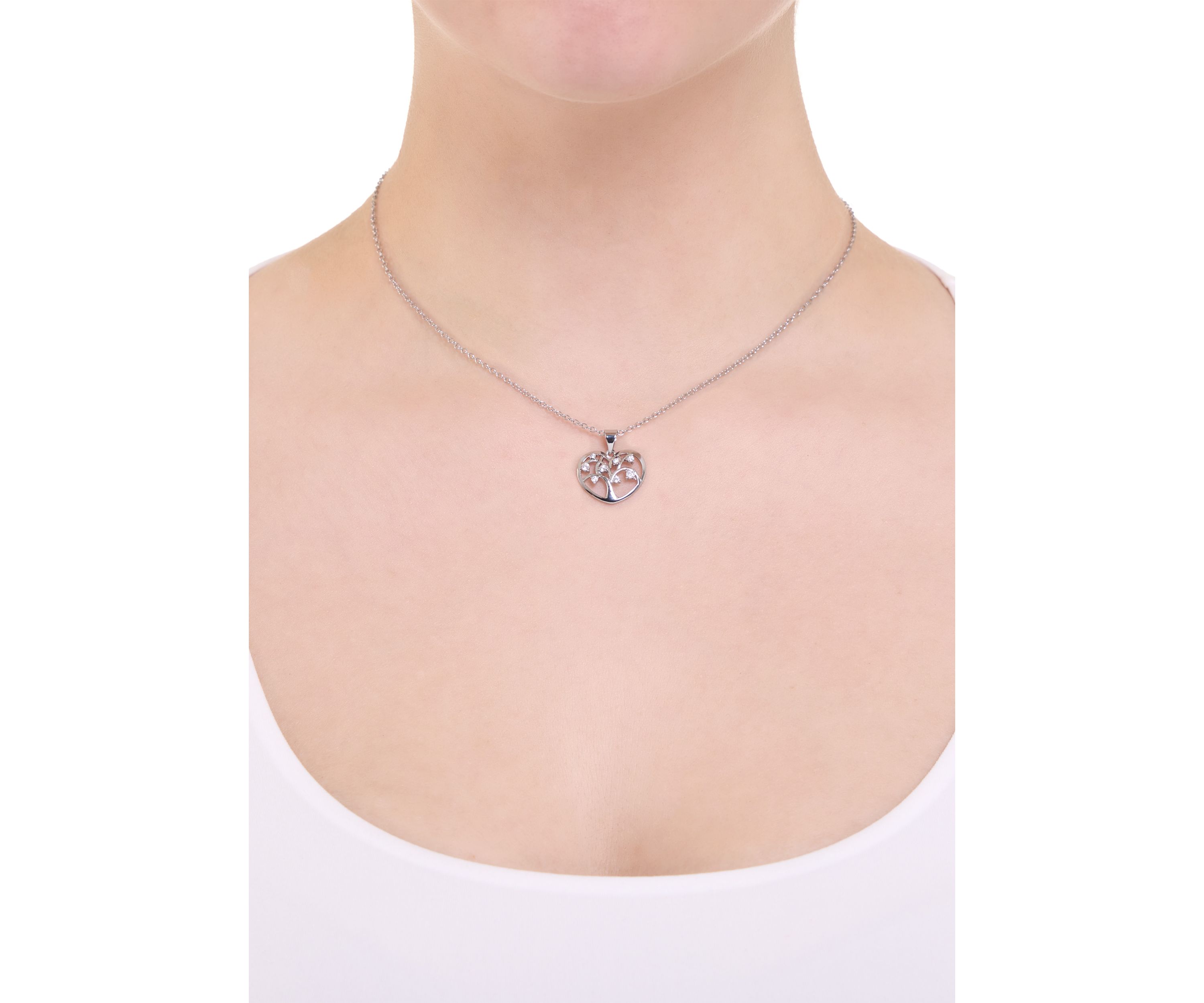 Plated Cubic Zirconia Tree of Life Heart Necklace